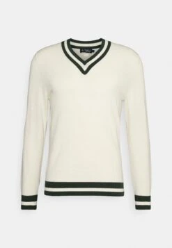 Hackett London Contrast Trim V Neck - Vest - Ecru/Green -Herenkledingwinkel 96591502fd174943a30ecf07a9160992